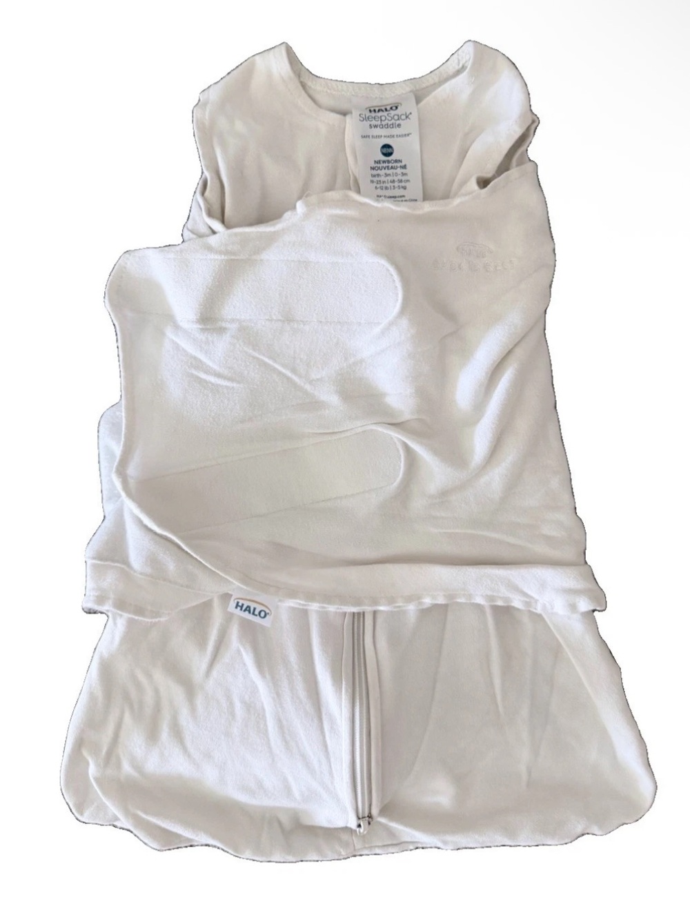 Halo Sleep Sack Swaddle Newborn (birth - 3m), White Cotton, 6-12lbs, GUC